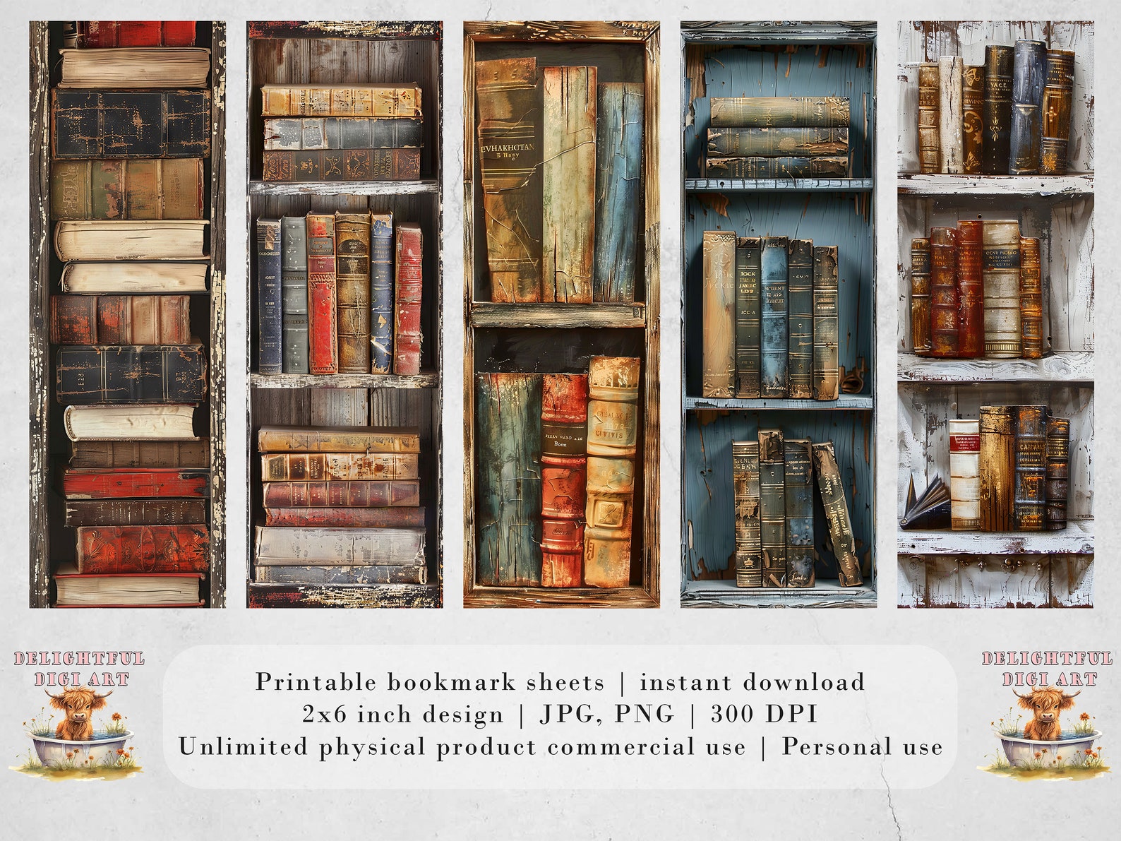 Pld Bookmark 20 Vintage Bookcase Printable Bookmarks | 4 Bookmark Sheets | PNG ...