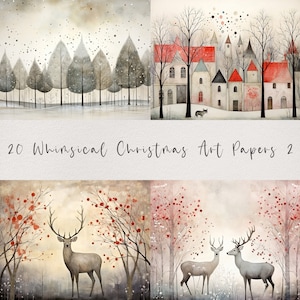 20 Whimsical Christmas Printable Art Pages| Digital Download JPG Paper Set| PNG sublimation| Whimsical Digital Paper | Retro Santa Claus image 3