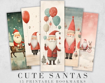 Cute Santa Printable Bookmarks: JPG Bookmark Sheets| PNG bookmark sublimation set of 15| Quirky Xmas Graphics for girls| Unique Holiday Gift