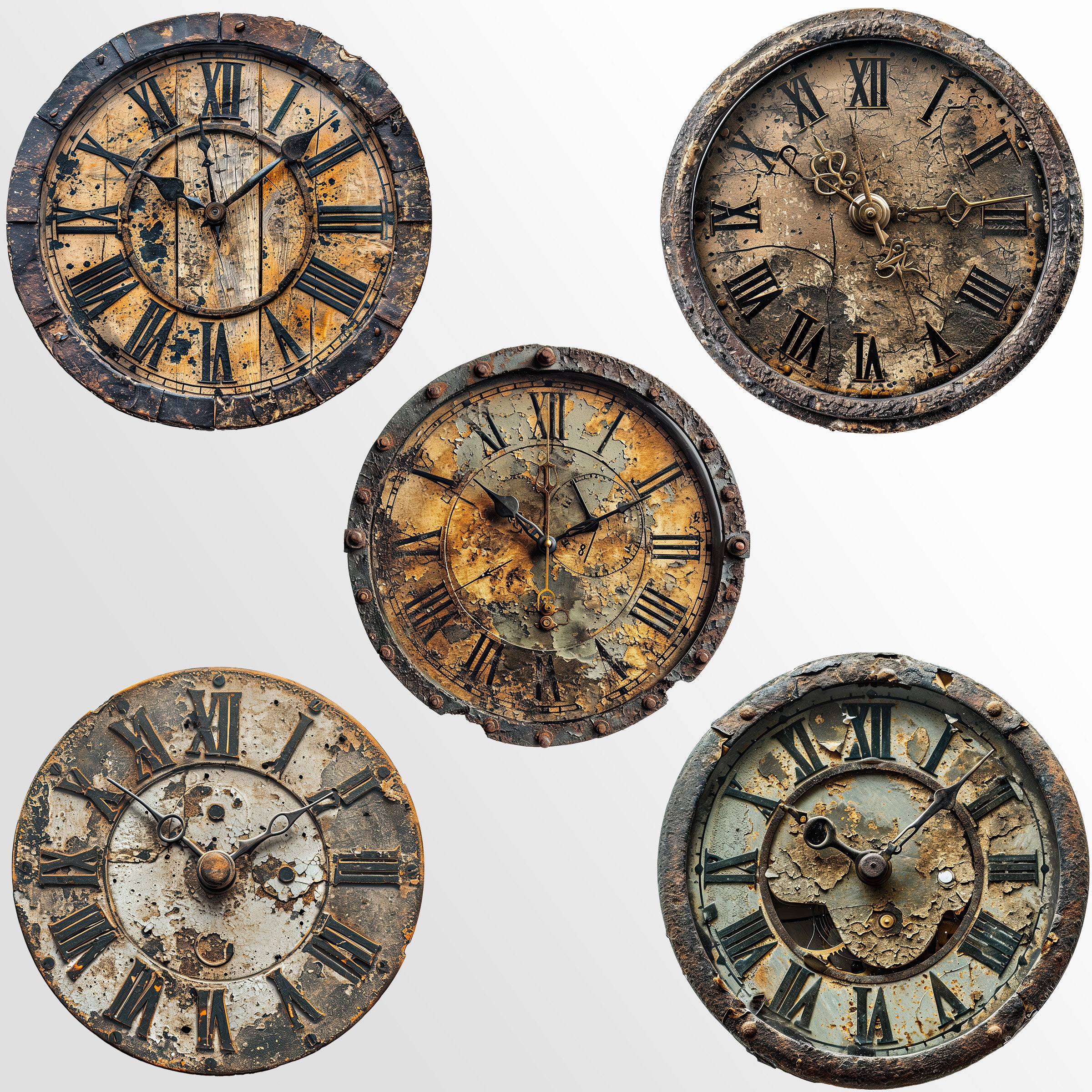 Vintage Clock Faces: Grunge Clocks for DIY Crafts and Decor | PNG ...