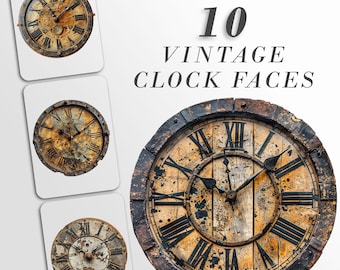 cadrans d'horloge vintage : horloges grunge pour travaux manuels et décoration | Ensemble PNG | Fichiers de sublimation| Journal indésirable | Pack numérique scrapbooking PNG