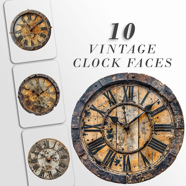 Vintage Clock Faces: Grunge Clocks for DIY Crafts and Decor | PNG Bundle | Sublimation files| Junk Journal | Digital Scrapbooking PNG Bundle