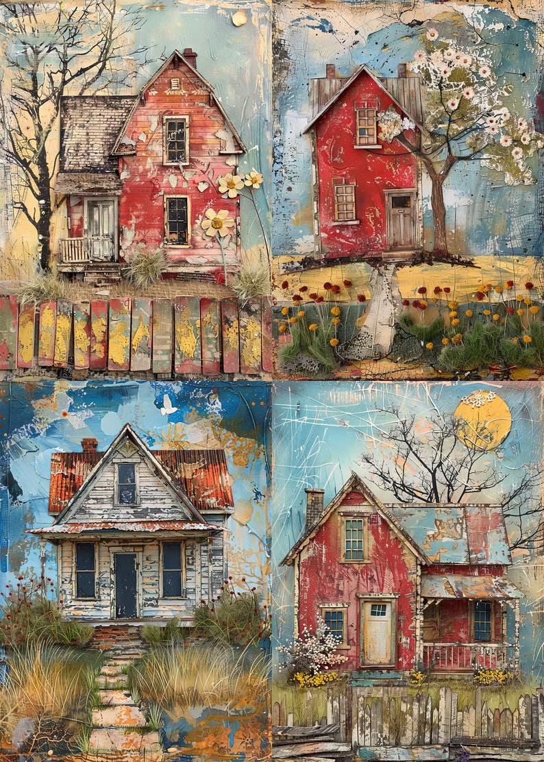 Whimsical Houses Printable Art Pages| Digital Download Paper Set ...