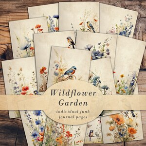 Aquarell Wildblumen Junk Journal druckbare Seiten, Papier Handwerk Scrapbook Seite, Vintage Karten druckbares Papier, Shabby Chic digitaler Download