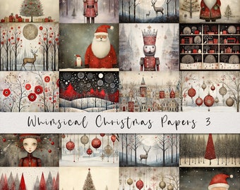 20 Whimsical Christmas Printable Art Pages| Digital Download JPG Paper Set| PNG sublimation| Whimsical Digital Paper | Retro Santa Claus