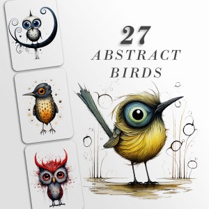 Imágenes prediseñadas de pájaros abstractos: Arte caprichoso para manualidades y decoración/ Paquete PNG de pájaros/ Descarga digital de pájaros lindos / Diseños de sublimación/ Arte imprimible