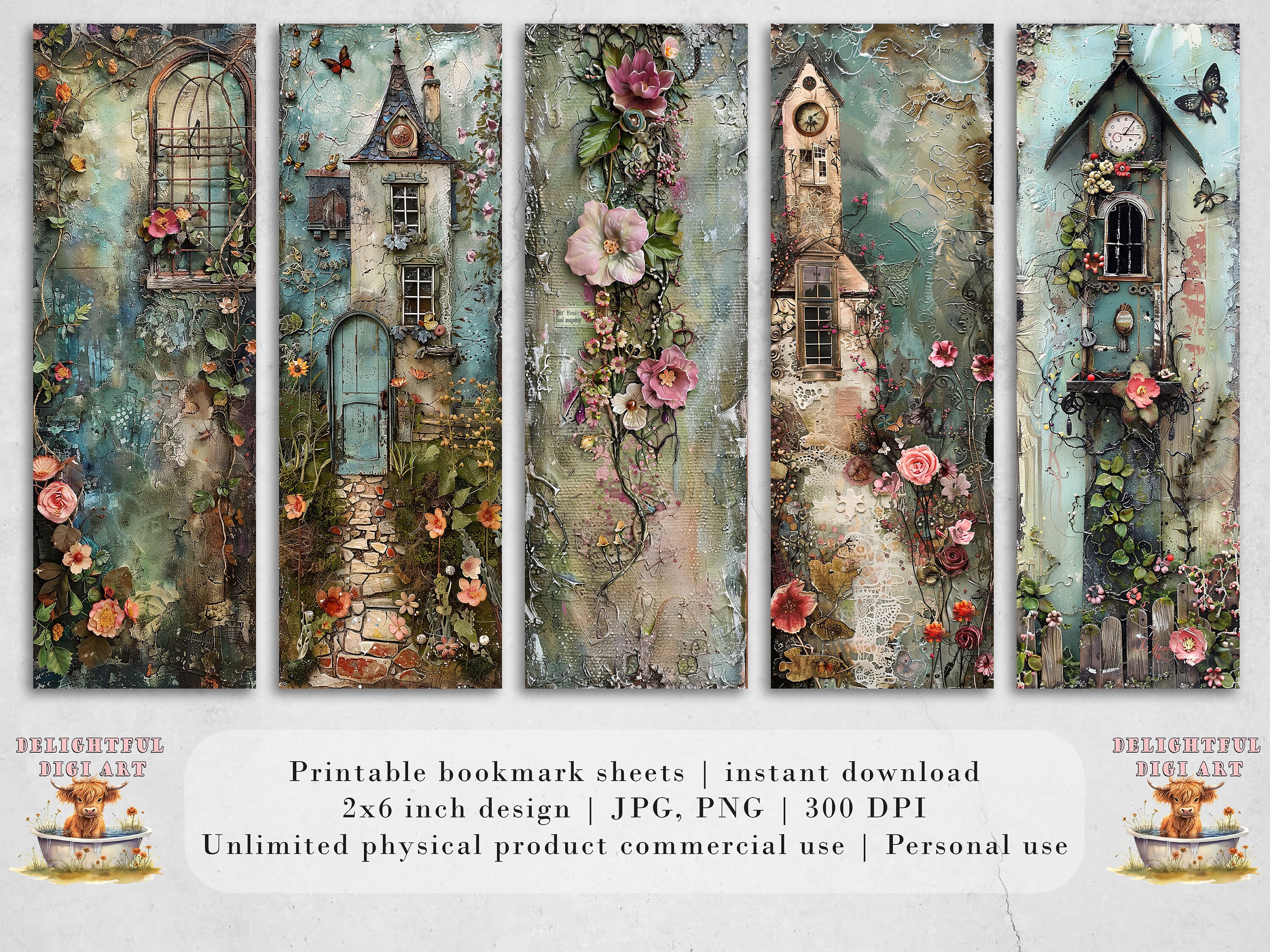Vintage Whimsy Printable Bookmarks | Digital Download JPG Bookmark Set ...