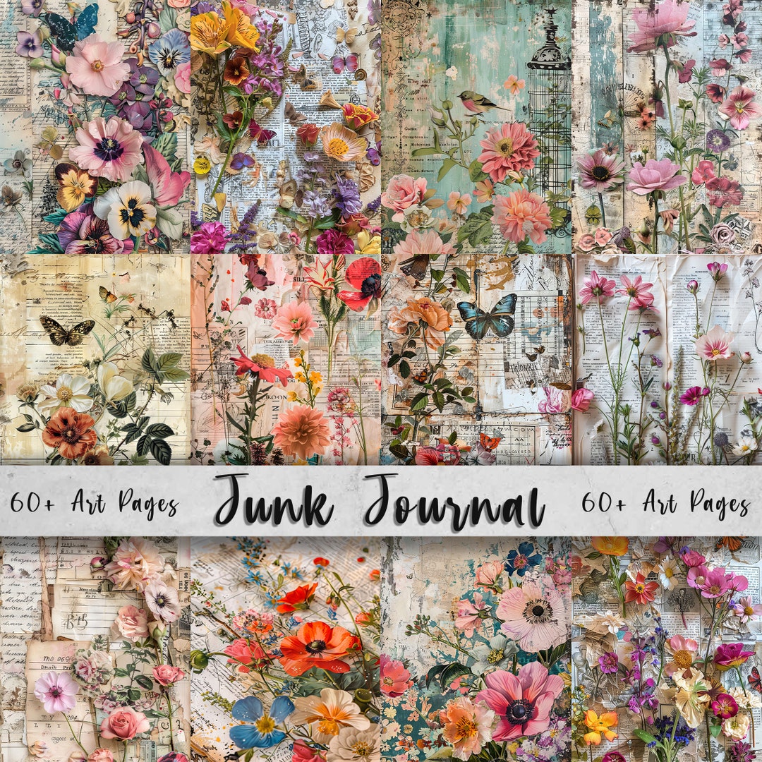 Floral Junk Journal Printable Art Pages| Digital Download Paper Set ...