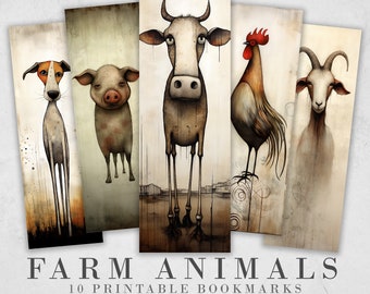 10 farmhouse animal Printable Bookmarks | Farm Animal Digital Download JPG Bookmark Sheets| PNG bookmark sublimation| Whimsical bookmark set