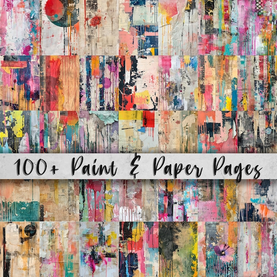 100+ Paint & Paper Backgrounds, Digital Download Paper Set, Whimsical, Quirky, Fun, Junk Journal, Scrapbook, JPG, 5x7, DIY Card Making Pack