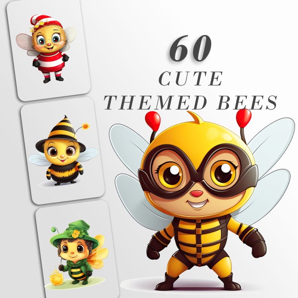 Clip Art con temática de abejas, Navidad de abejas, Halloween, Leprechaun Astronaut Busy Bees ClipArt, Uso comercial, Diseño de sublimación Kawaii, Paquete PNG