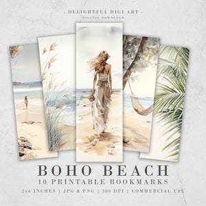 1O Boho Beach Watercolor Printable Bookmarks | Digital Download JPG Bookmark Set | PNG bookmark | Palm Sublimation bookmark set | Fussy Cuts