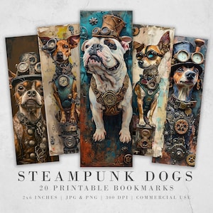 Segnalibri stampabili cani Steampunk/ 20 stravaganti fogli segnalibri per cani misti/ sublimazione segnalibri PNG/ segnalibri digitali Whimsical Pups
