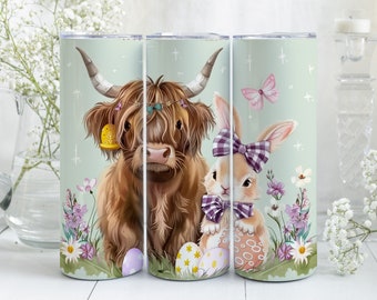 Highland Cow Easter Tumbler Wrap, Highland Cow Happy Easter Day Tumbler Wrap, 20 oz Tumbler PNG Sublimatie Design, Egg Easter Tumbler Wrap