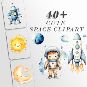 Clipart de espaço fofo: arte de astronauta para artesanato e decoração | Pacote PNG | Download Digital | Arquivos de sublimação | Decalque de parede para berçário | Aniversário