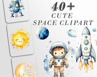Lindo espacio clipart: Arte de astronauta para manualidades y decoración / Paquete PNG / Descarga digital / Archivos de sublimación / Calcomanía de pared de guardería / Cumpleaños