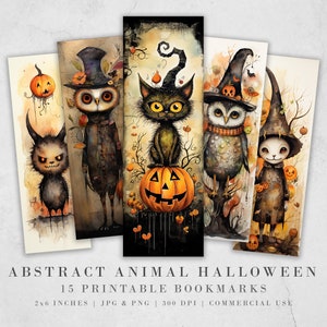 15 Abstract Halloween Printable Bookmarks | Digital Download JPG Bookmark Set| PNG bookmark sublimation | Whimsical bookmark set| Fussy Cuts