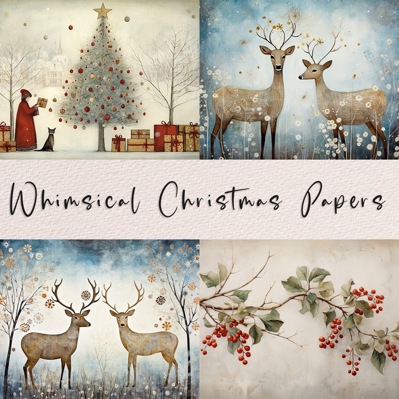 20 Whimsical Christmas Printable Art Pages| Digital Download JPG Paper Set| PNG sublimation| Whimsical Digital Paper | Retro Santa Claus image 6