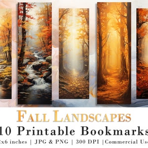 10 Marcadores imprimibles de paisajes de otoño / Descarga digital JPG Conjunto de marcadores / Sublimación de marcadores PNG / Lindo conjunto de marcadores de otoño / Cortes quisquillosos