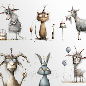 Whimsical Party Animals: Funny Birthday Graphics for Crafts and Decor | PNG Bundle | Sublimation files| Quirky Creatures Clipart Hilarious image 7