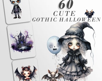 Cute Gothic Halloween Characters: Halloween Art for Crafts and Decor | PNG Clipart Bundle | Digital Download, Sublimation Designs, Whimsical