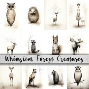 Grillig bos - 12 boswezen kunstpagina's/achtergronden (8,5x11"), ongewenste dagboek, digitale kunst, DIY-kaart maken, PNG en JPG, eigenzinnige kunst