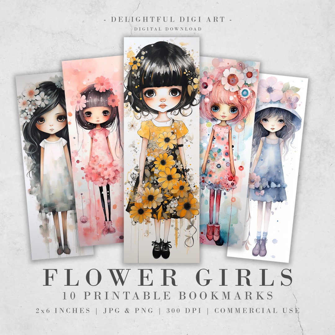 20 Flower Girls Watercolor Printable Bookmarks | Digital Download JPG ...