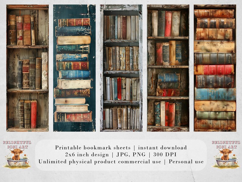 Pld Bookmark 20 Vintage Bookcase Printable Bookmarks | 4 Bookmark Sheets | PNG ...