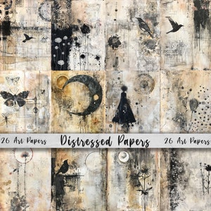 Distressed Pages druckbare Kunst, Papier-Set, schrulliges digitales Sammelalbum, Mixed Media Junk Journal DIY Kartenherstellung, Vögel, Blumen, Schmetterlinge