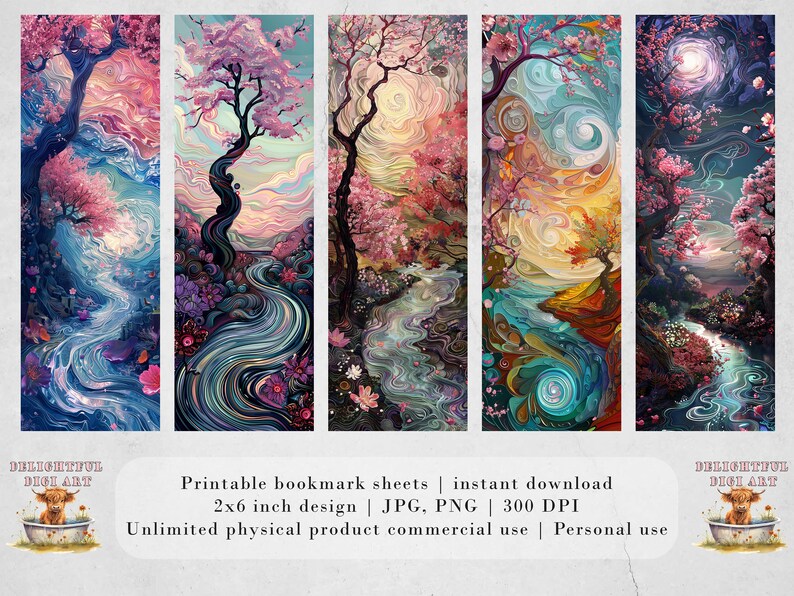 Surreal River Printable Bookmarks| 15 Whimsical Landscape Graphics ...