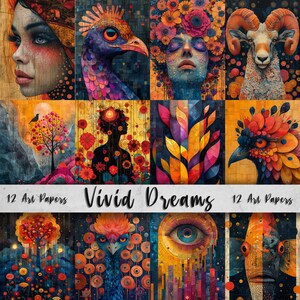 Páginas de arte imprimibles de Vivid Dreams: paquete de arte caprichoso, papel digital peculiar, imágenes de scrapbooking de moda, arte de diario basura, regalo para mujeres