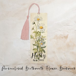 April Personalized Birth flower Bookmark, DIY Birth month Bookmark Daisy Bookmark Personalized gift custom printable bookmark birthday