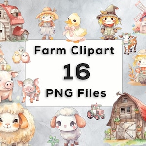 Watercolor farm animals clipart, Cute Farm Clip Art Bundle, Digital Clipart PNG Bundle, Nursery clipart, Printable Art, Birthday Invitation
