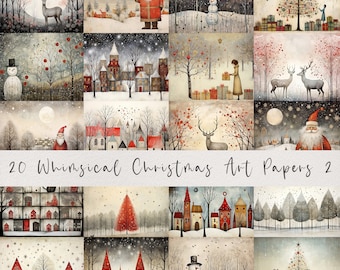 20 Whimsical Christmas Printable Art Pages| Digital Download JPG Paper Set| PNG sublimation| Whimsical Digital Paper | Retro Santa Claus