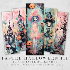 20 Cute Pastel Halloween Printable Bookmarks | Digital Download JPG Bookmark Set| PNG bookmark sublimation | Spooky bookmark set | Whimsical
