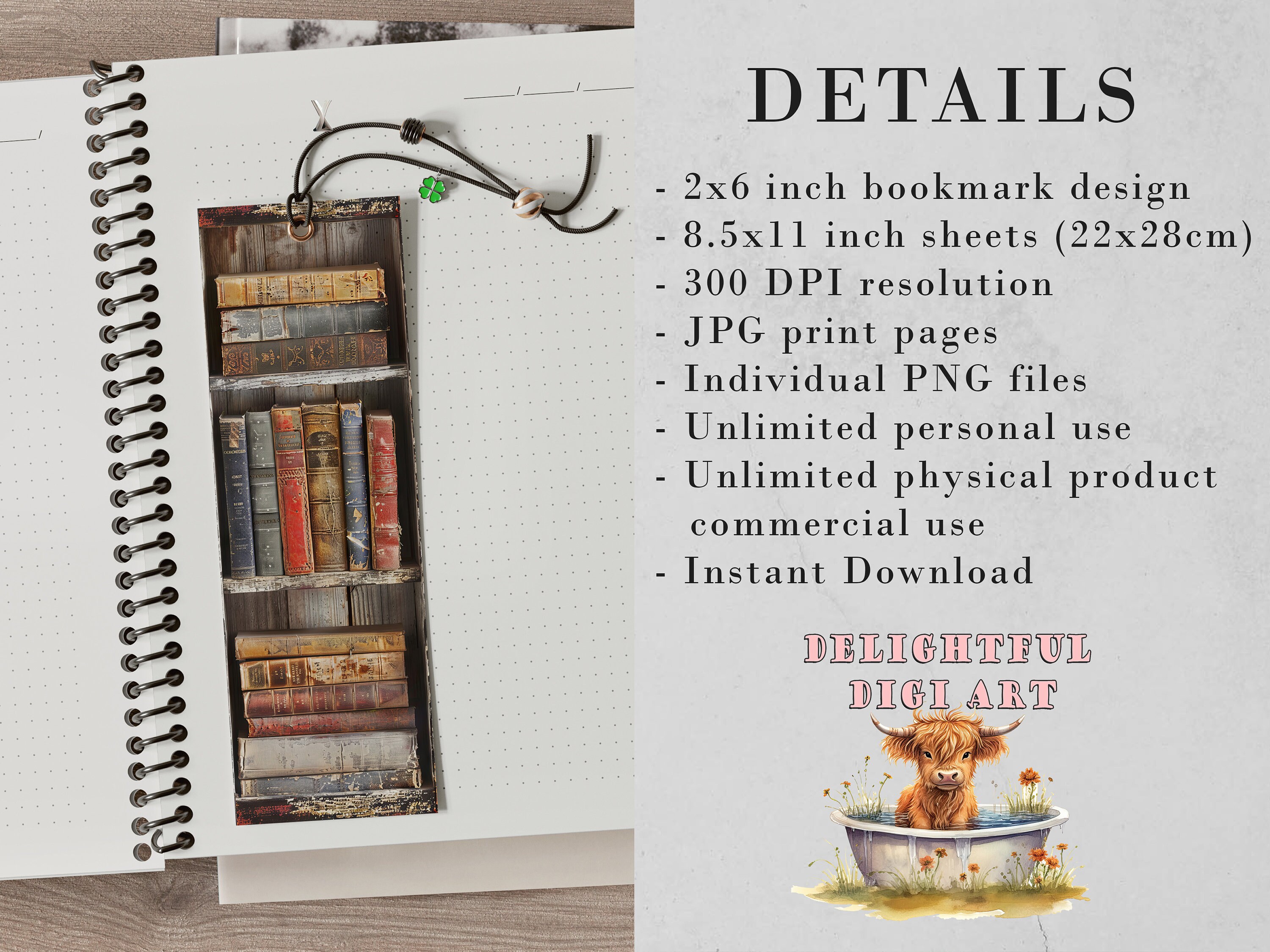 Pld Bookmark 20 Vintage Bookcase Printable Bookmarks | 4 Bookmark Sheets | PNG ...