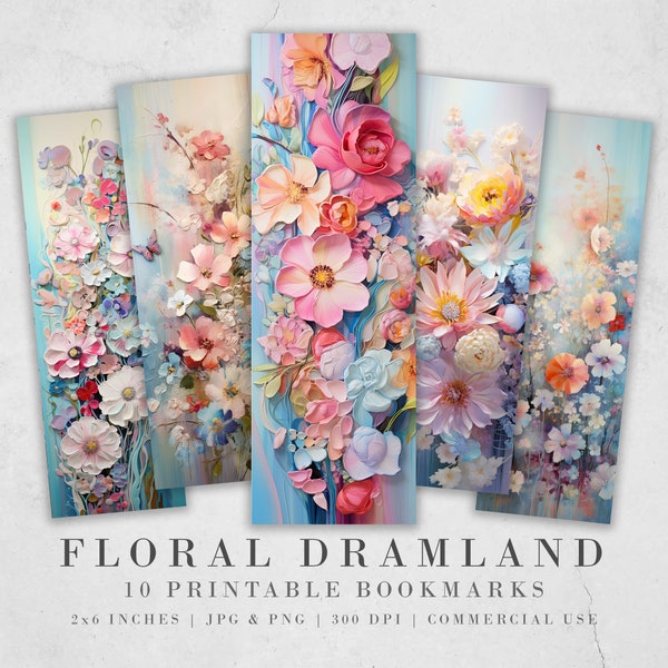 10 segnalibri stampabili Floral Dreamland / download digitale set di segnalibri JPG / sublimazione segnalibri PNG / set segnalibri stravaganti / tagli fussy