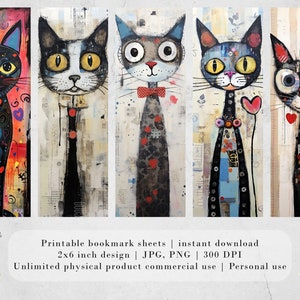 Meow Society Printable Bookmarks| 10 Quirky Mixed Media Cat Bookmark ...