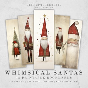 15 wunderliche Weihnachtsmann Lesezeichen: Digitaler Download JPG Lesezeichen Blätter | PNG Lesezeichen Sublimationsset | Witzige Weihnachtsgrafiken für Mädchen