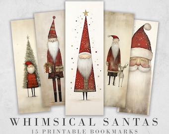 15 Whimsical Santa Printable Bookmarks: Digital Download JPG Bookmark Sheets | PNG bookmark sublimation set | Quirky Xmas Graphics for girls