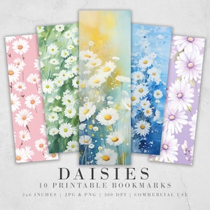 10 Marcadores imprimibles Daisy lindos / Descarga digital JPG Conjunto de marcadores / Sublimación de marcadores PNG / Conjunto de marcadores Whimsical Dasies / Cortes quisquillosos