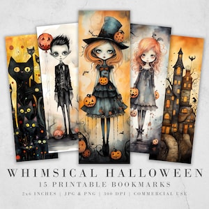 15 Cute Halloween Themed Printable Bookmarks | Digital Download JPG Bookmark Sheets | PNG bookmark sublimation | Whimsical bookmark set