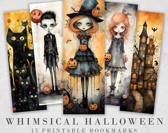 15 Cute Halloween Themed Printable Bookmarks | Digital Download JPG Bookmark Sheets | PNG bookmark sublimation | Whimsical bookmark set