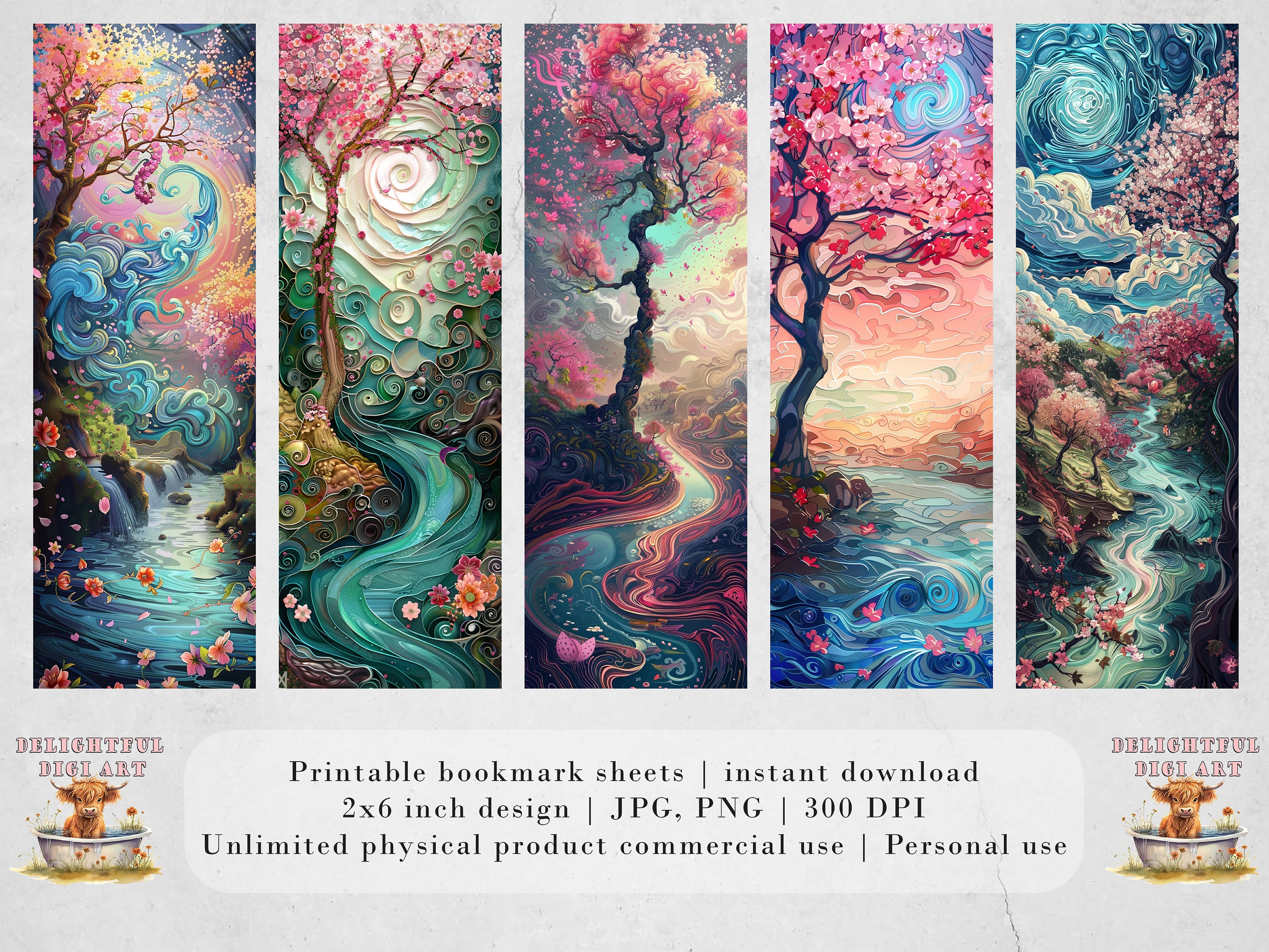 Surreal River Printable Bookmarks| 15 Whimsical Landscape Graphics ...