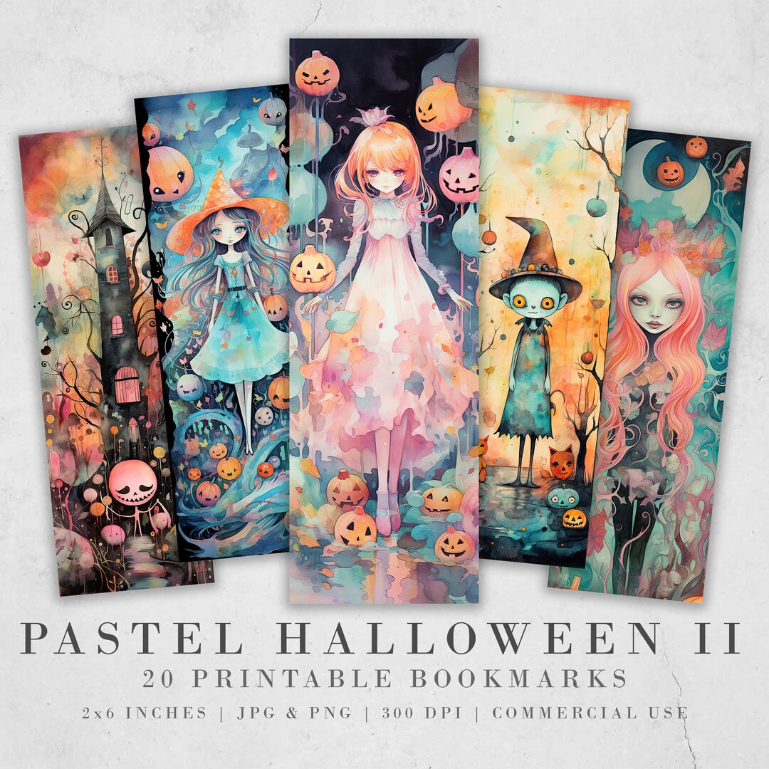 20 Cute Pastel Halloween Printable Bookmarks | Digital Download JPG ...
