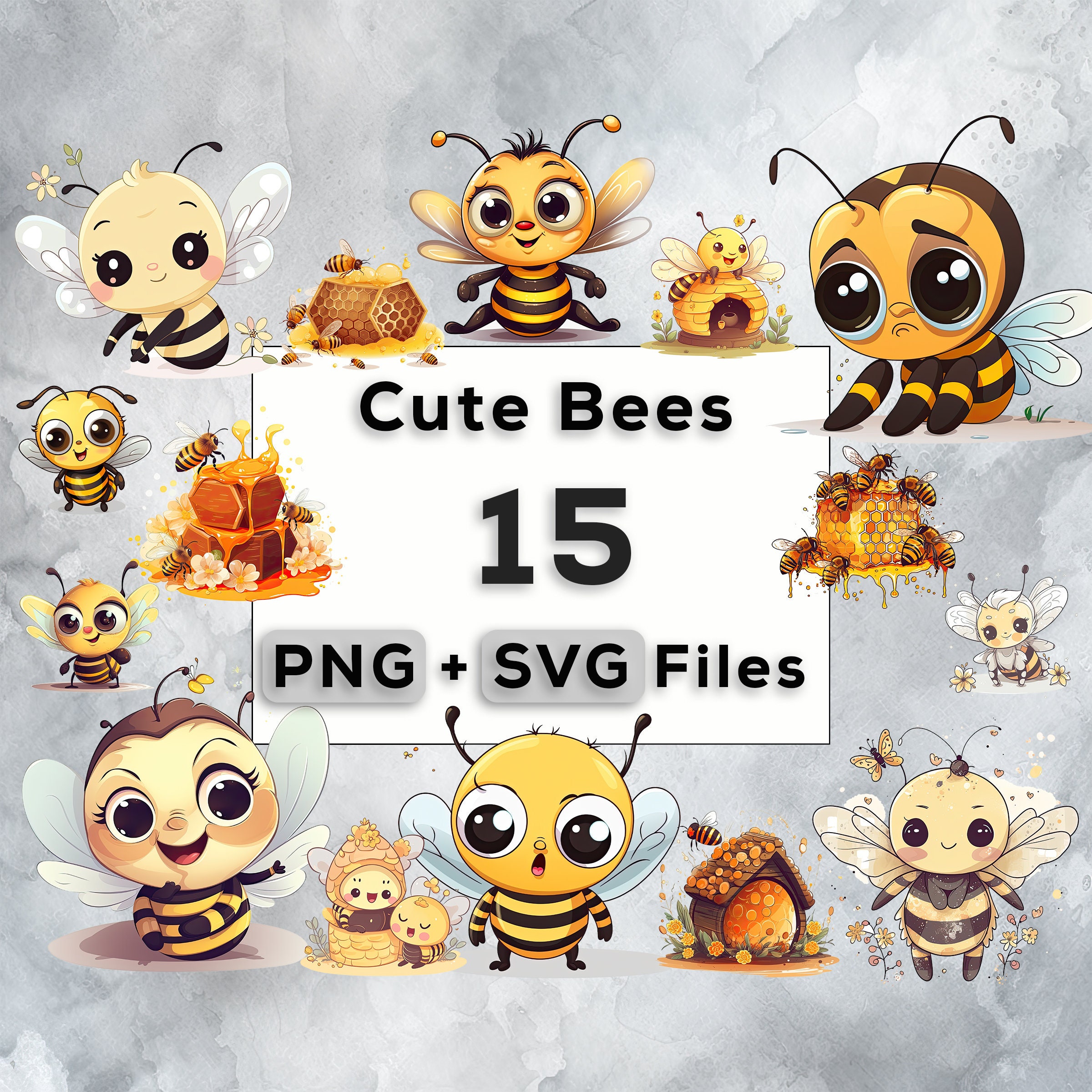 Cute bee clipart, bee png, baby bees, nursery bees, watercolor clipart,  watercolor bees, clipart, cartoon bees, transparent png, big eyes