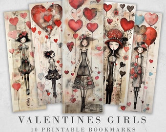 Valentines Girls Printable Bookmarks, Cute Girl Book Lovers Designs, Bookmark Sublimation Designs, Creative Gifts for readers Heart Bookmark