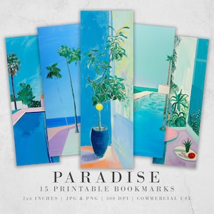 Paradijs afdrukbare bladwijzers| Bladwijzerbladen voor de zomervakantie| Sublimatie van PNG-bladwijzers| Reis digitale bladwijzers| Palmbomen en zwembaden