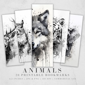 10 segnalibri stampabili animali in bianco e nero / Download digitale Fogli segnalibri JPG / Sublimazione segnalibri PNG / Set segnalibri animali