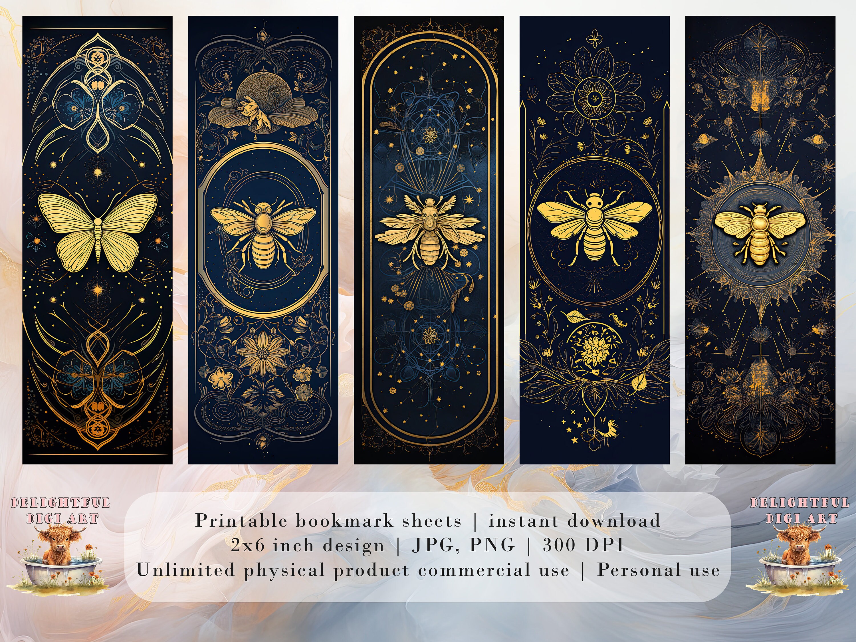 15 Gold Moth and Bees Printable Bookmarks | Digital Download JPG ...